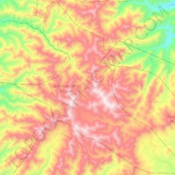 Mapa topográfico San Francisco Teopan, altitud, relieve