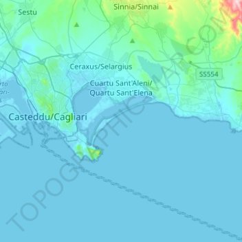 Mapa topográfico Quartu Sant'Aleni/Quartu Sant'Elena, altitud, relieve