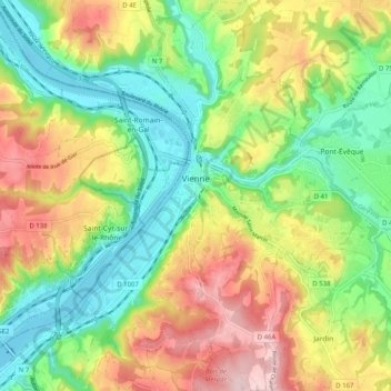 Mapa topográfico Vienne, altitud, relieve