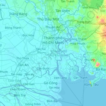 Mapa topográfico Ciudad Ho Chi Minh, altitud, relieve