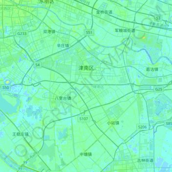 Mapa topográfico 津南区, altitud, relieve