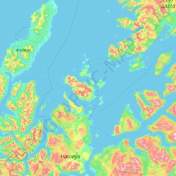 Mapa topográfico Harstad, altitud, relieve