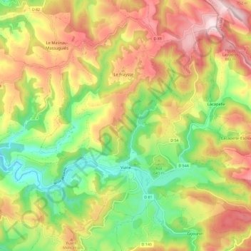 Mapa topográfico Viane, altitud, relieve