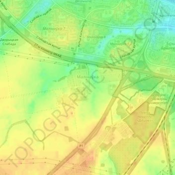 Mapa topográfico Малиновка, altitud, relieve