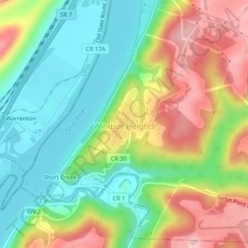 Mapa topográfico Windsor Heights, altitud, relieve