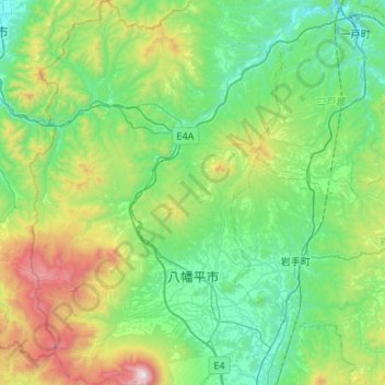Mapa topográfico Hachimantai, altitud, relieve