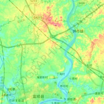 Mapa topográfico 富世街道, altitud, relieve