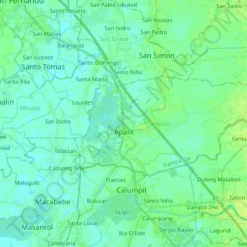 Mapa topográfico Apalit, altitud, relieve