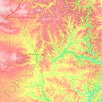 Mapa topográfico Knox County, altitud, relieve