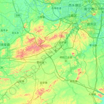 Mapa topográfico 江南区, altitud, relieve