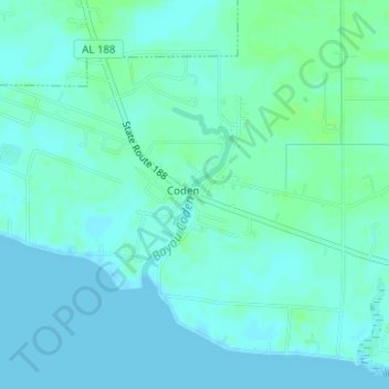Mapa topográfico Bayou Coden, altitud, relieve