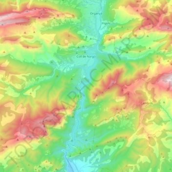 Mapa topográfico Coll de Nargó, altitud, relieve