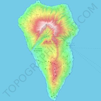 Mapa topográfico La Palma, altitud, relieve