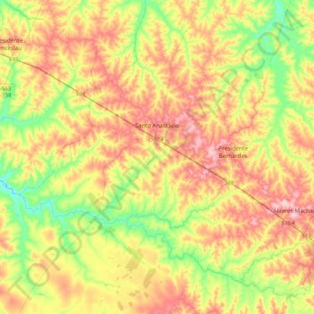 Mapa topográfico Santo Anastácio, altitud, relieve