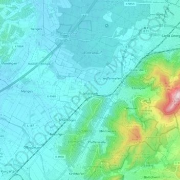 Mapa topográfico Schallstadt, altitud, relieve