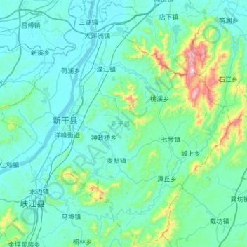 Mapa topográfico 新干县, altitud, relieve