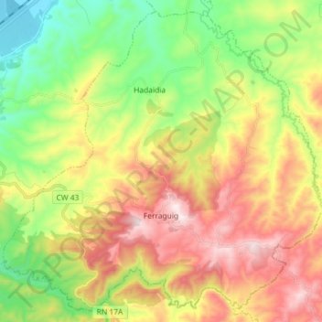 Mapa topográfico Ferraguig, altitud, relieve