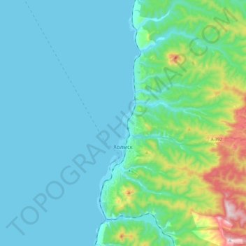 Mapa topográfico Холмск, altitud, relieve