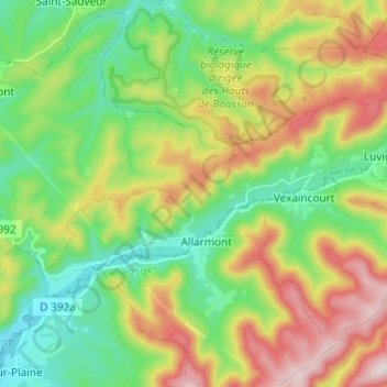 Mapa topográfico Bionville, altitud, relieve