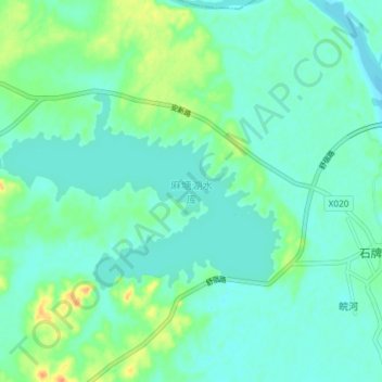 Mapa topográfico 麻塘湖水库, altitud, relieve