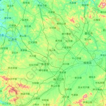 Mapa topográfico 东丰县, altitud, relieve
