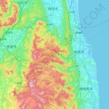 Mapa topográfico 相馬郡, altitud, relieve