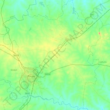 Mapa topográfico Purulia - II, altitud, relieve