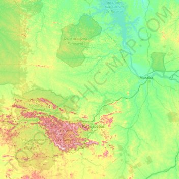 Mapa topográfico Marabá, altitud, relieve