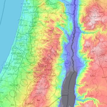 Mapa topográfico Cisjordania, altitud, relieve