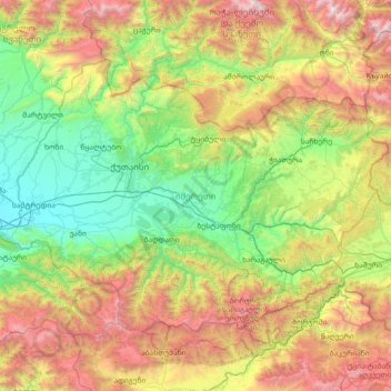 Mapa topográfico Imereti, altitud, relieve
