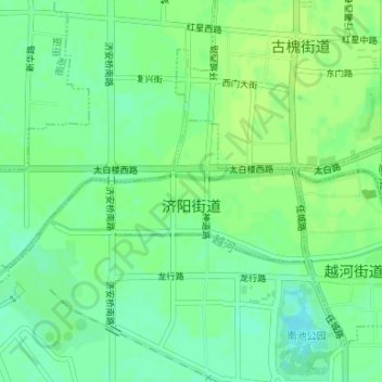 Mapa topográfico Jiyang Subdistrict, altitud, relieve