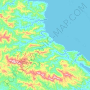 Mapa topográfico Ponérihouen, altitud, relieve