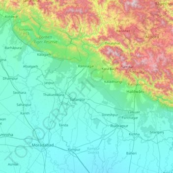 Mapa topográfico Kosi, altitud, relieve