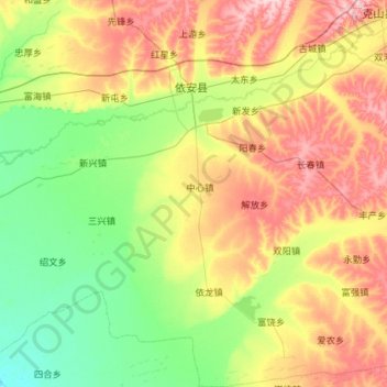 Mapa topográfico Yi'an County, altitud, relieve