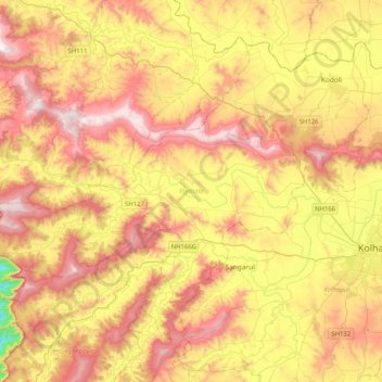 Mapa topográfico Panhala, altitud, relieve