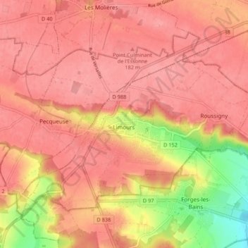 Mapa topográfico Limours, altitud, relieve