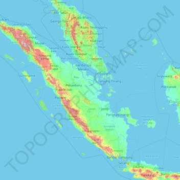 Mapa topográfico Sumatra, altitud, relieve