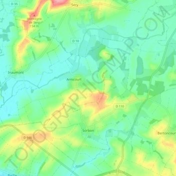 Mapa topográfico Sorbon, altitud, relieve