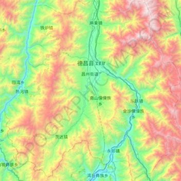 Mapa topográfico Dechang County, altitud, relieve