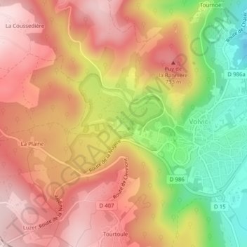 Mapa topográfico Réserve naturelle des Cheires et grottes de Volvic, altitud, relieve