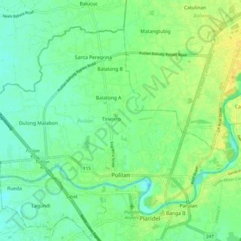 Mapa topográfico Pulilan, altitud, relieve