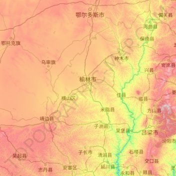 Mapa topográfico Yulin Municipality, altitud, relieve
