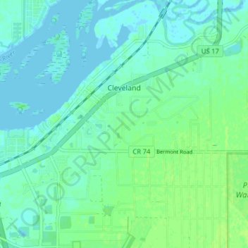 Mapa topográfico Cleveland, altitud, relieve
