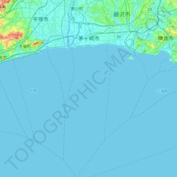 Mapa topográfico Chigasaki, altitud, relieve
