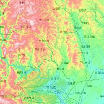 Mapa topográfico Yiling, altitud, relieve