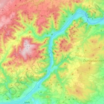 Mapa topográfico Wachau Cultural Landscape, altitud, relieve
