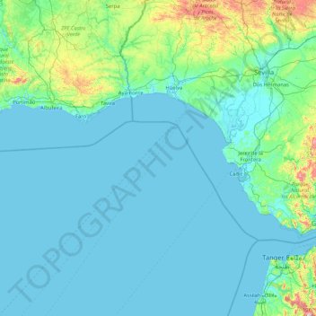 Mapa topográfico Golfo de Cádiz, altitud, relieve