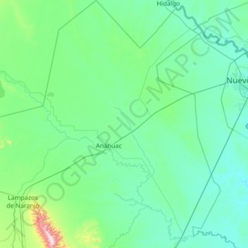 Mapa topográfico Anáhuac, altitud, relieve