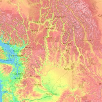 Mapa topográfico Columbia River, altitud, relieve