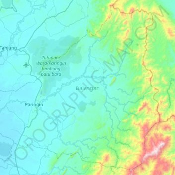 Mapa topográfico Balangan, altitud, relieve